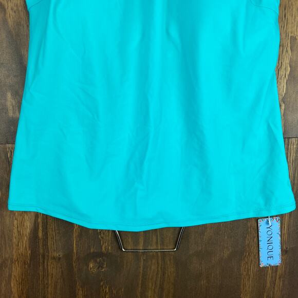 Yonique Women Swimsuit Green Gray Stripe 2 Piece Tankini Tummy Control Stretch L - Picture 6 of 12